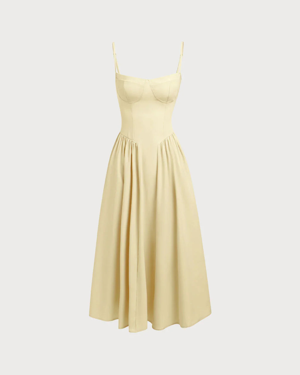 Robe mi-longue jaune à col carré