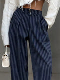 Pantalon Large à Pinces à Rayures Fines