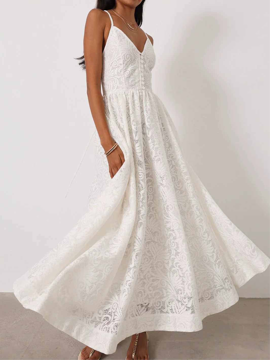 Robe Longue Trudie en Dentelle – Blanc Éclat