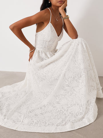 Robe Longue Trudie en Dentelle – Blanc Éclat