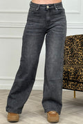 Jean super stretch à jambes larges - Gris foncé
