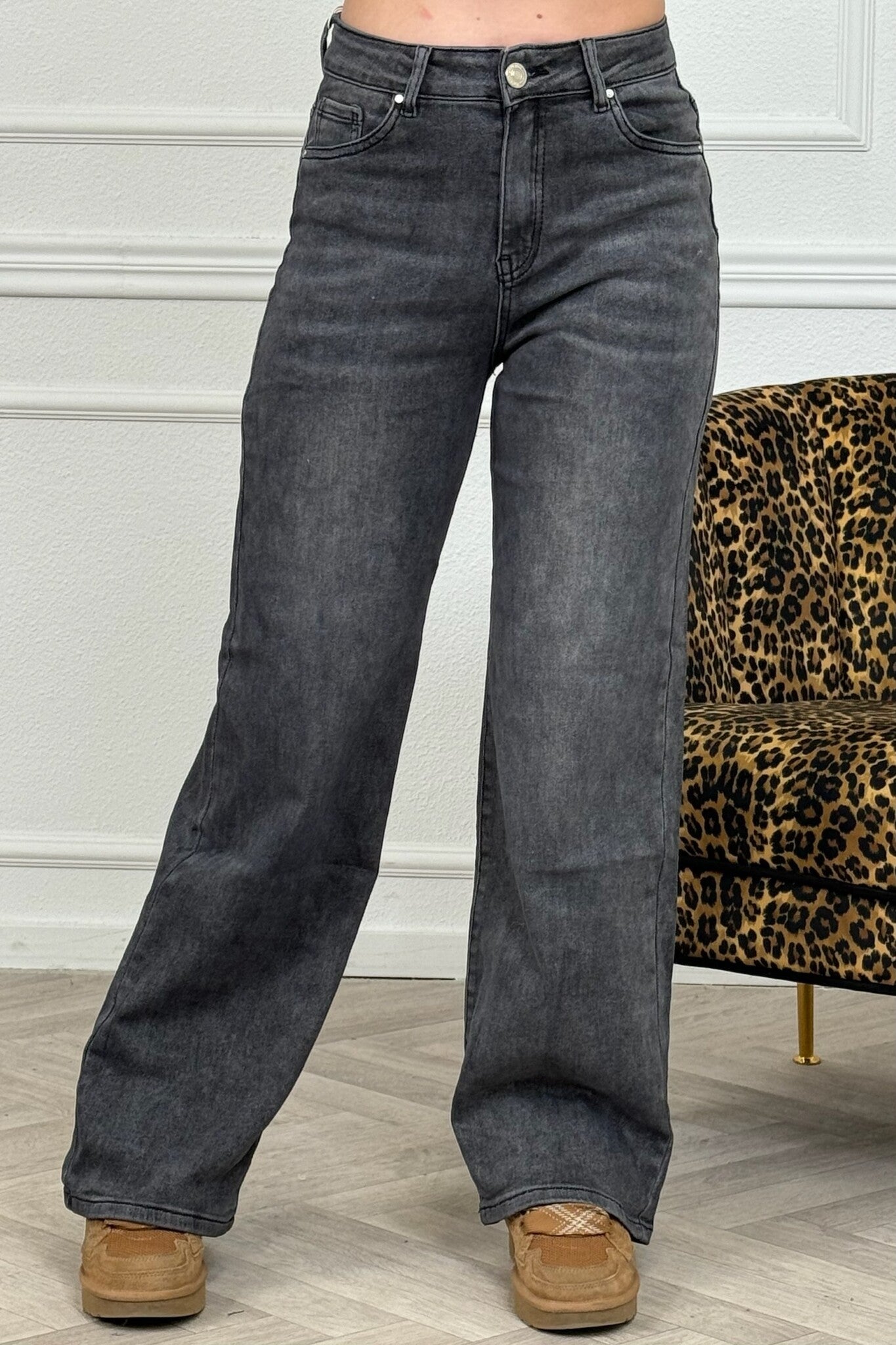Jean super stretch à jambes larges - Gris foncé